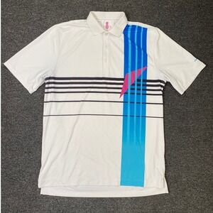 Chubbies Golf Polo White Striped‎ Mens Medium Retro Graphic Performance Shirt